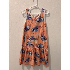 Disney Stitch Kids Dress Size S 6-6x‎ Orange Sleeveless Tiered Ruffle Print